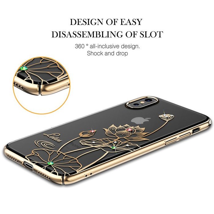 Чехол накладка Swarovski Kingxbar Elegant Series для iPhone X Lotus Золото - Изображение 13261