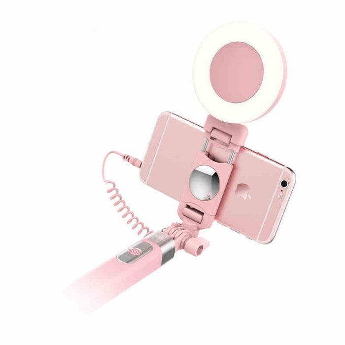 Монопод для селфи с подсветкой Rock Selfie Stick Wire & Light Розовый - Изображение 6697