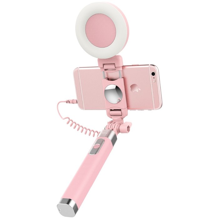 Монопод для селфи с подсветкой Rock Selfie Stick Wire & Light Розовый - Изображение 6693