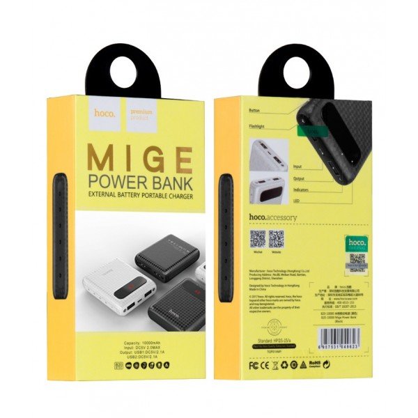 Внешний аккумулятор Power Bank Hoco Mige 10000 mAh Черный - Изображение 14205