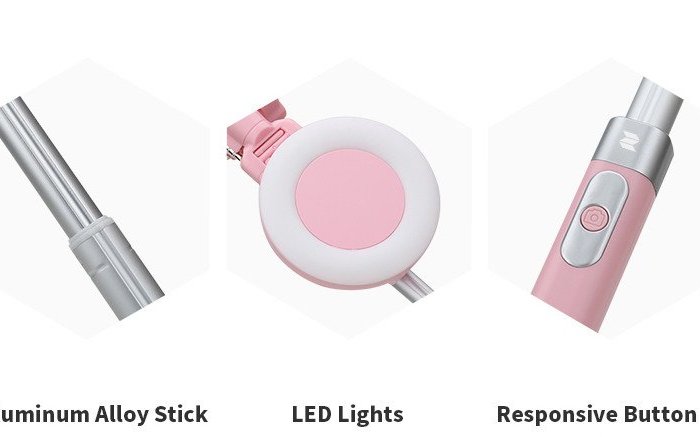 Монопод для селфи с подсветкой Rock Selfie Stick Wire & Light Розовый - Изображение 6695
