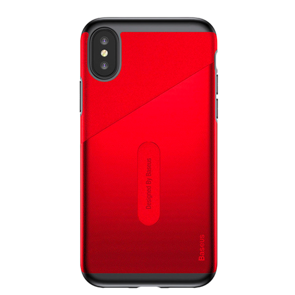 Чехол накладка Baseus Card Pocket для iPhone X Красный - Изображение 22588