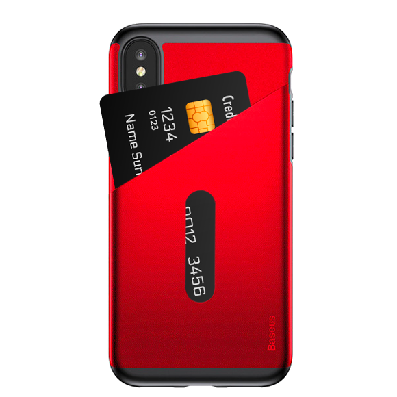 Чехол накладка Baseus Card Pocket для iPhone X Красный - Изображение 22590