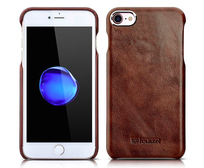 Кожаный чехол накладка iCarer Metal Warrior Oil Wax для iPhone 8 Темно-Коричневый - Изображение 15935