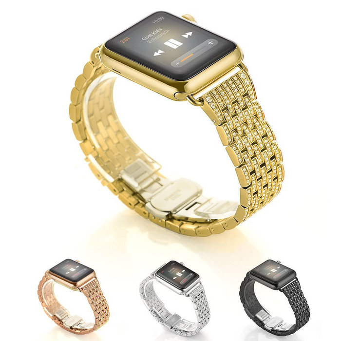 Браслет стальной с камнями для Apple Watch (42мм) Золотой - Изображение 21425