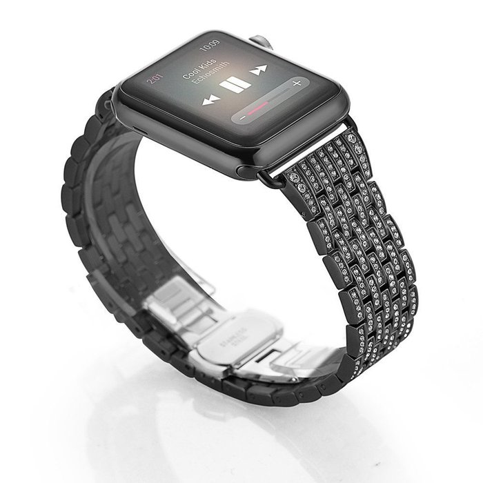 Браслет стальной с камнями для Apple Watch (42мм) Черный - Изображение 21445