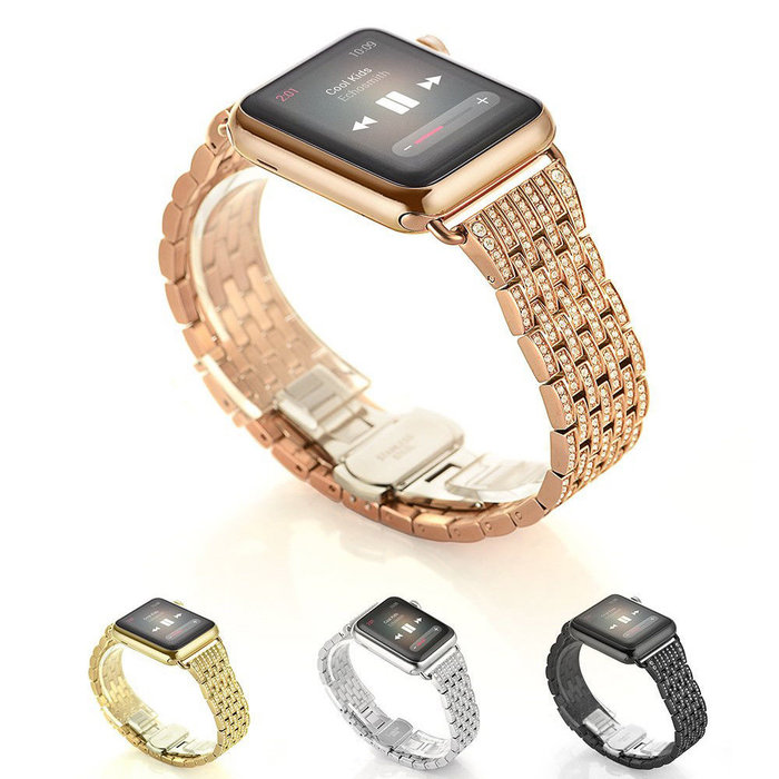 Браслет стальной с камнями для Apple Watch (42мм) Розовое золото - Изображение 21453