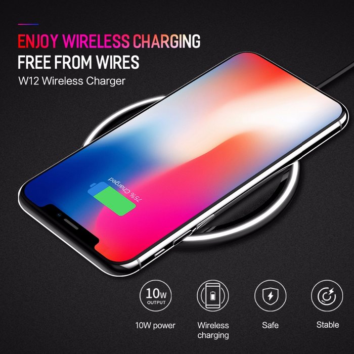 Быстрая беспроводная зарядка Rock W12 Quick Wireless Charger Розовая - Изображение 31505