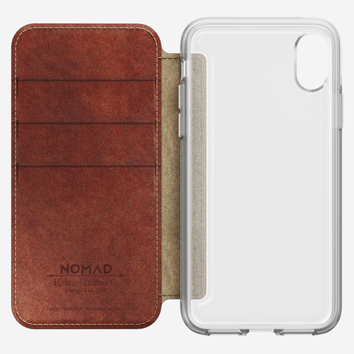 Кожаный чехол книжка Nomad Clear Folio Case для iPhone X Коричневый - Изображение 31637