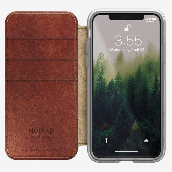 Кожаный чехол книжка Nomad Clear Folio Case для iPhone X Коричневый - Изображение 31643
