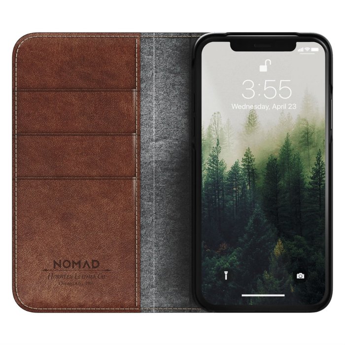 Кожаный чехол книжка Nomad Leather Folio Case для iPhone X Коричневый - Изображение 31655