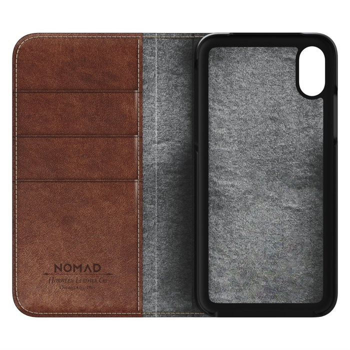Кожаный чехол книжка Nomad Leather Folio Case для iPhone X Коричневый - Изображение 31657