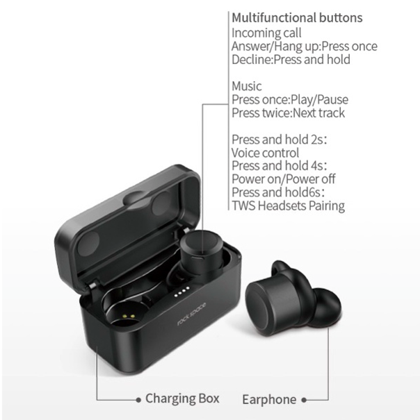 Беспроводные вакуумные Bluetooth наушники вкладыши с микрофоном Rock Space TWS Чёрные - Изображение 32341