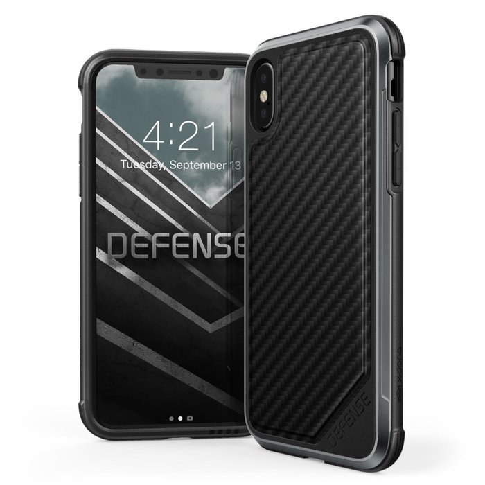 Противоударный чехол накладка X-Doria Defense Lux для iPhone X Черный карбон - Изображение 34719