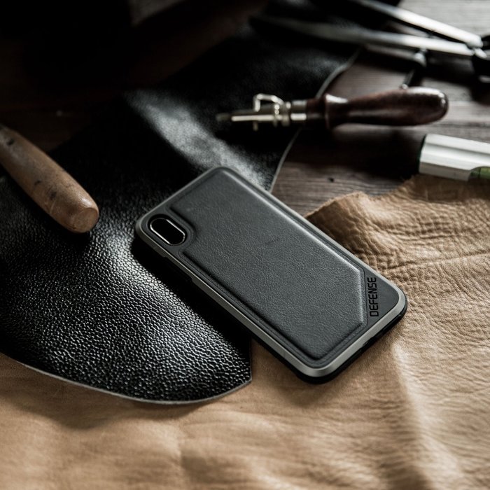 Противоударный кожаный чехол накладка X-Doria Defense Lux для iPhone X Черный - Изображение 34789