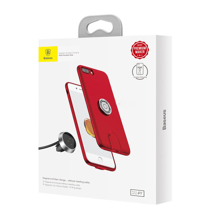 Чехол накладка + держатель с беспроводной зарядкой в воздуховод Baseus Magnetic Wireless Charging для iPhone 8 Plus Красный - Изображение 103015
