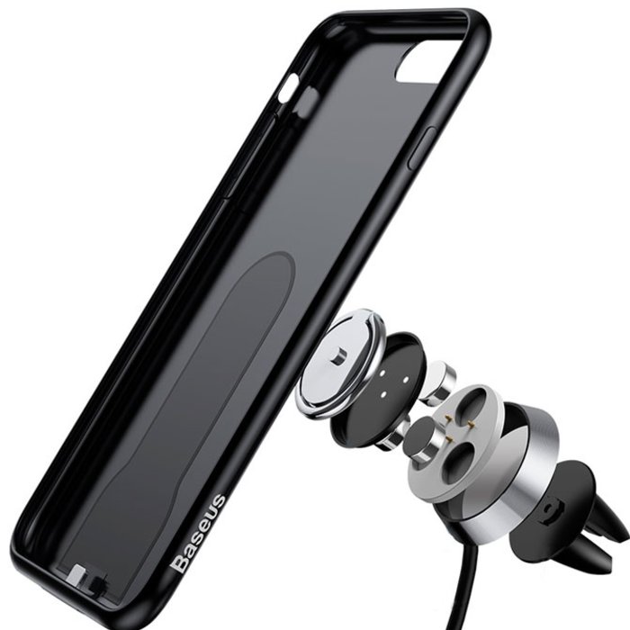 Чехол накладка + держатель с беспроводной зарядкой в воздуховод Baseus Magnetic Wireless Charging для iPhone 8 Plus Черный - Изображение 102970
