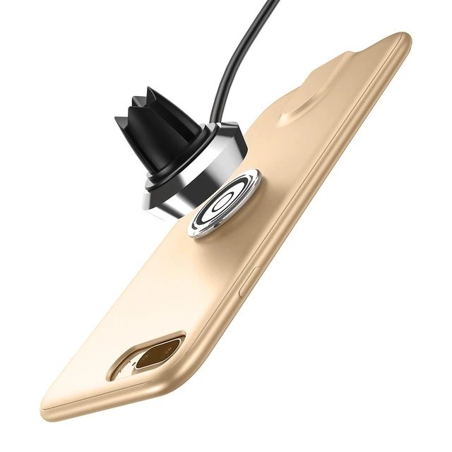 Чехол накладка + держатель с беспроводной зарядкой в воздуховод Baseus Magnetic Wireless Charging для iPhone 8 Plus Золото - Изображение 103021