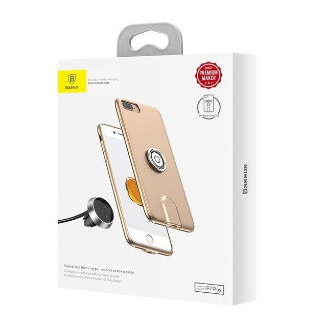 Чехол накладка + держатель с беспроводной зарядкой в воздуховод Baseus Magnetic Wireless Charging для iPhone 8 Plus Золото - Изображение 103036
