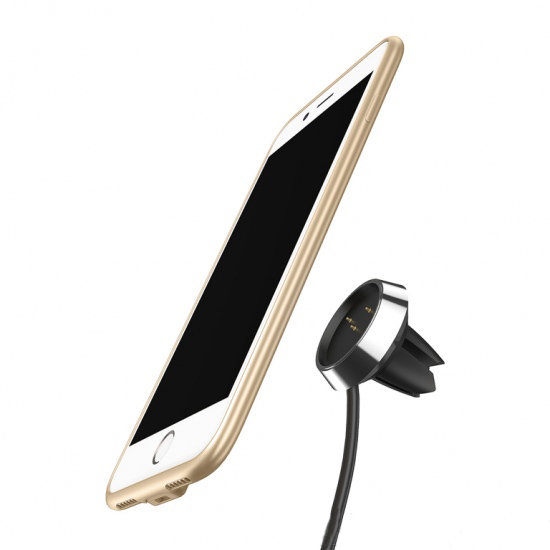 Чехол накладка + держатель с беспроводной зарядкой в воздуховод Baseus Magnetic Wireless Charging для iPhone 8 Plus Золото - Изображение 103027