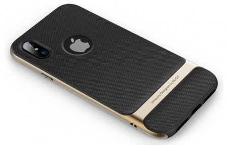 Силиконовый чехол накладка Rock Spase для iPhone X Черно-золотой - Изображение 103975