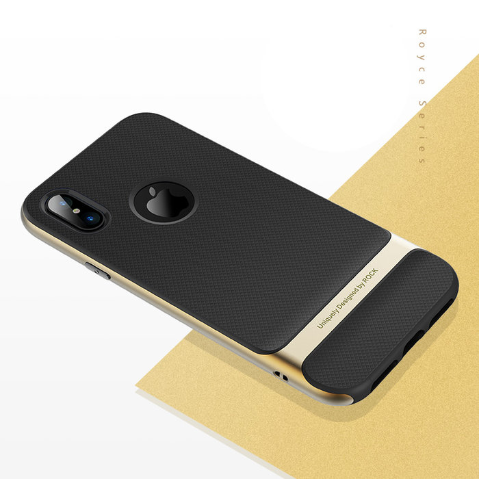 Силиконовый чехол накладка Rock Spase для iPhone X Черно-золотой - Изображение 103987