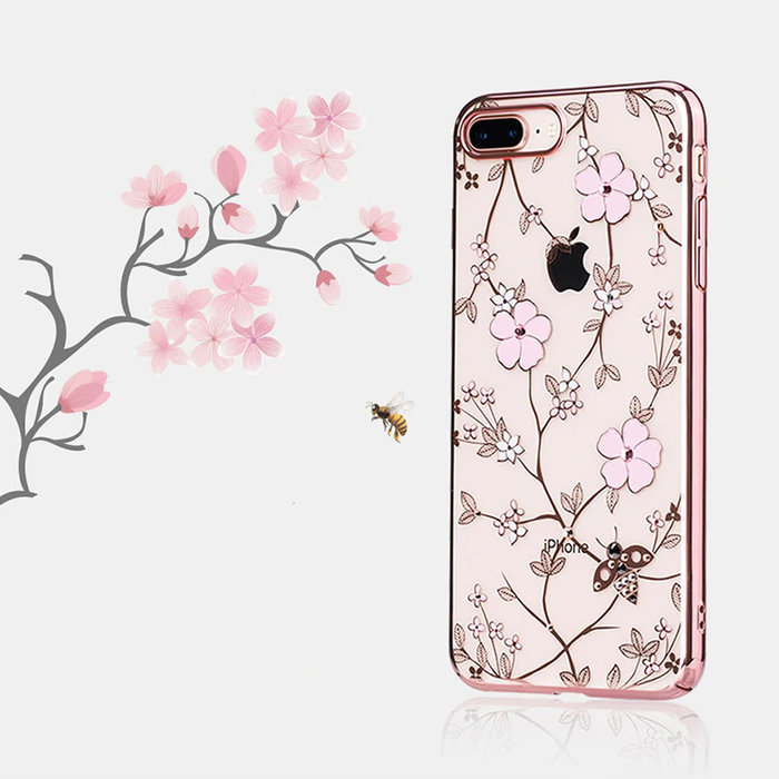 Чехол накладка Swarovski Kingxbar Flowers для iPhone 8 Plus Розовый - Изображение 98381