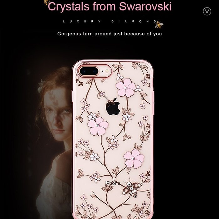 Чехол накладка Swarovski Kingxbar Flowers для iPhone 8 Plus Розовый - Изображение 98384