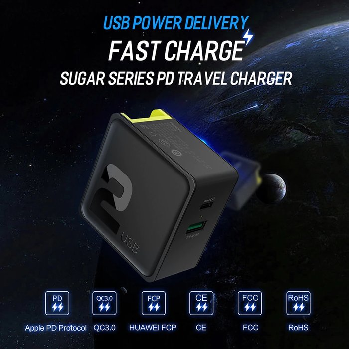 Сетевое зарядное устройство для телефона Rock Sugar PD 2 USB Port Черное - Изображение 104687