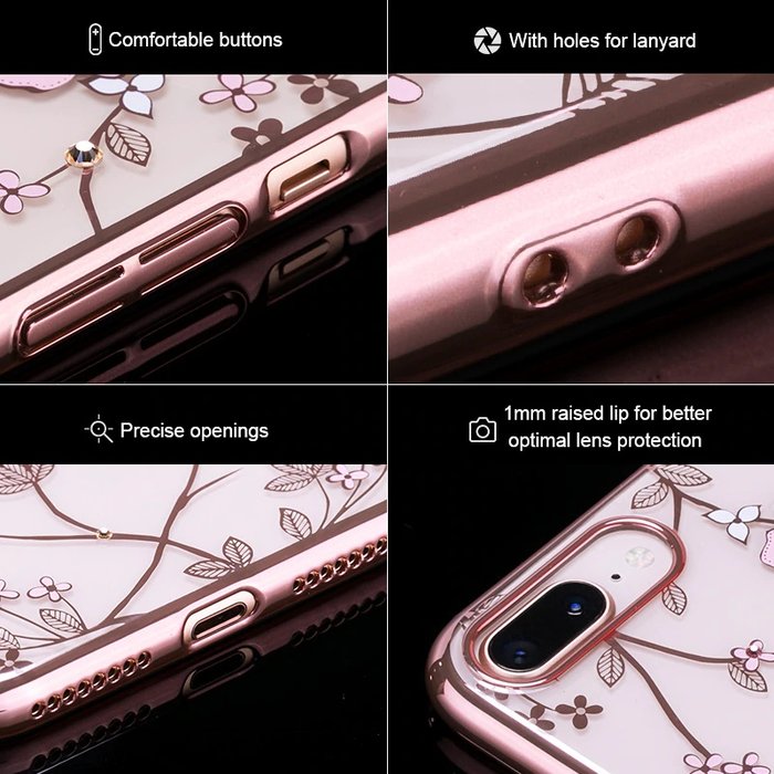 Чехол накладка Swarovski Kingxbar Flowers для iPhone 8 Plus Розовый - Изображение 98405