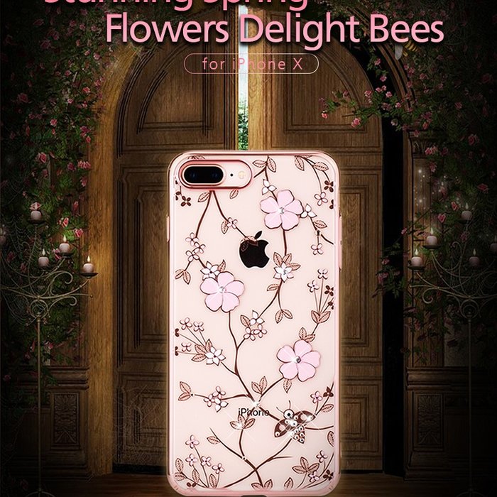 Чехол накладка Swarovski Kingxbar Flowers для iPhone 8 Plus Розовый - Изображение 98411