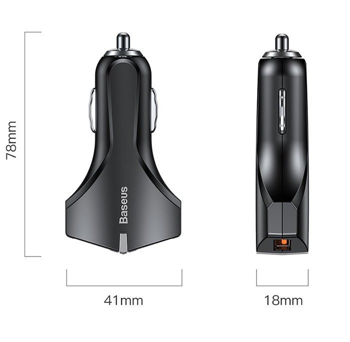 Автомобильная зарядка для телефона Baseus Small Rocket QC3.0 Double USB Черная - Изображение 107775