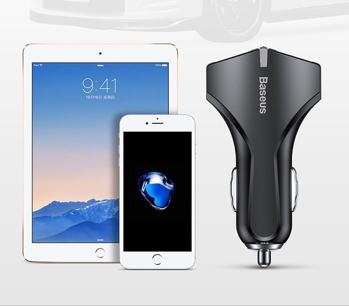 Автомобильная зарядка для телефона Baseus Small Rocket QC3.0 Double USB Белая - Изображение 107838