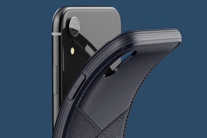 Чехол накладка VRS Design Leather Fit Label для iPhone Xr Синий
