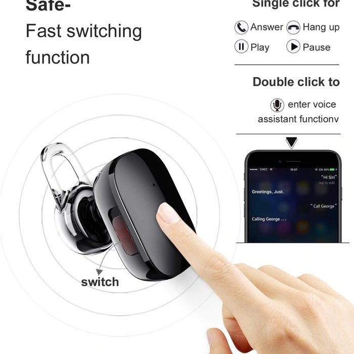 Беспроводная Bluetooth гарнитура для телефона Baseus Mini Wireless Earphone A02 Черная - Изображение 108884