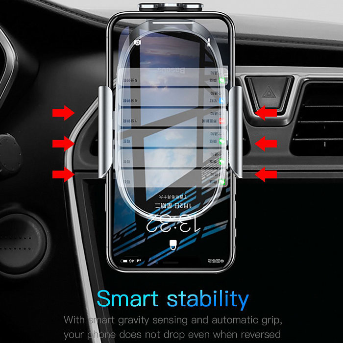 Автомобильный держатель для телефона в воздуховод Baseus Smart Car Mount Серебро - Изображение 109151