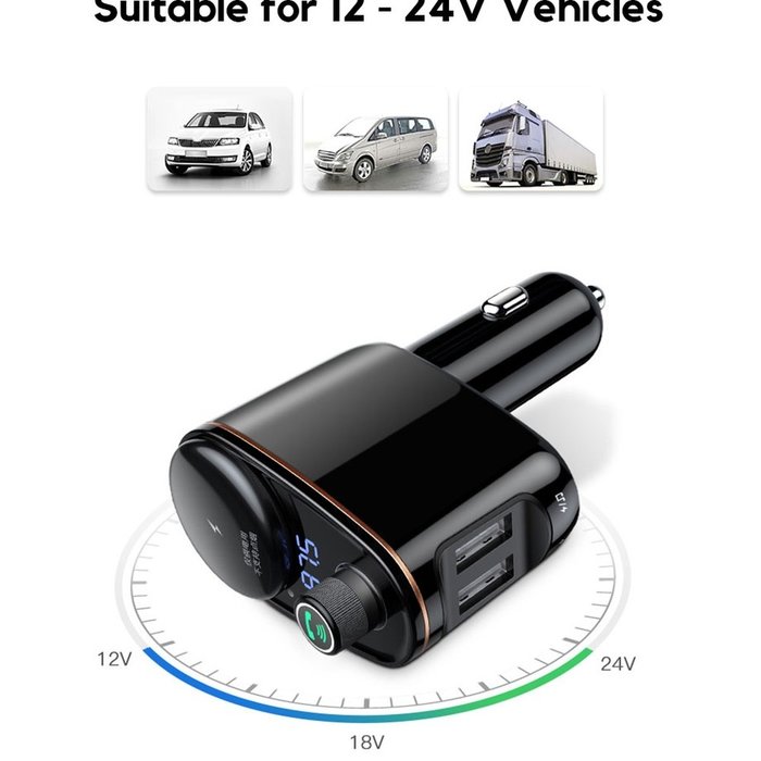 Автомобильная зарядка для телефона Baseus Locomotive Bluetooth MP3 Vehicle Charger Черная - Изображение 112926