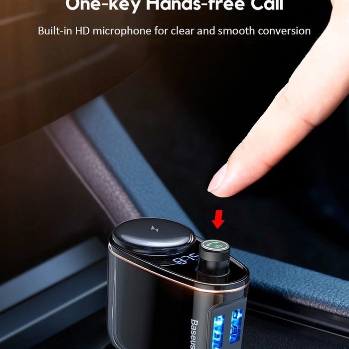 Автомобильная зарядка для телефона Baseus Locomotive Bluetooth MP3 Vehicle Charger Черная - Изображение 112935