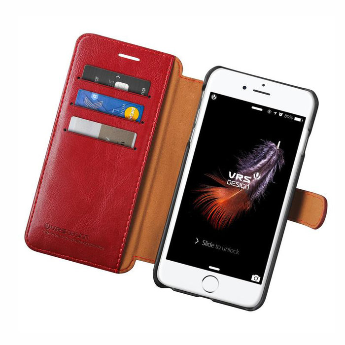 Кожаный чехол книжка VRS Design Layered Dandy для iPhone 8 Plus Красный - Изображение 114899