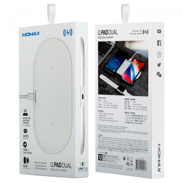 Беспроводное зарядное устройство Momax Q.Pad Dual Wireless Charger Белое - Изображение 116133