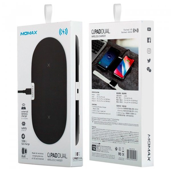 Беспроводное зарядное устройство Momax Q.Pad Dual Wireless Charger Черное - Изображение 116154
