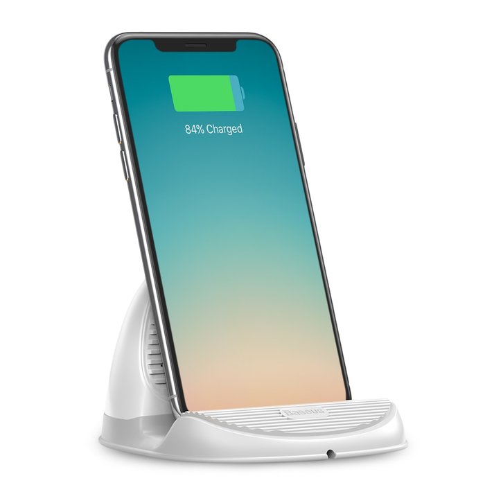 Беспроводная зарядка для телефона Baseus Silicone Horizontal Desktop Wireless Charger Белая - Изображение 116358
