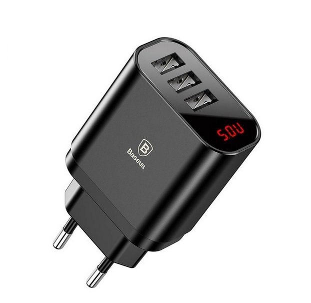 Зарядное устройство для телефона Baseus Mirror Lake Travel Charger 3 USB Черное - Изображение 116883