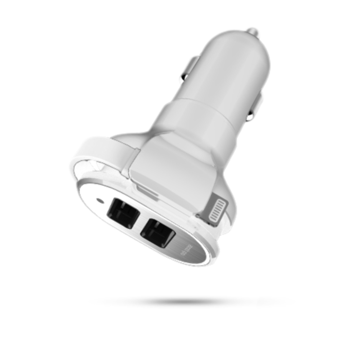 Автомобильная зарядка 2 USB + провод Apple 8pin RockSpace Sotor Белая - Изображение 16365