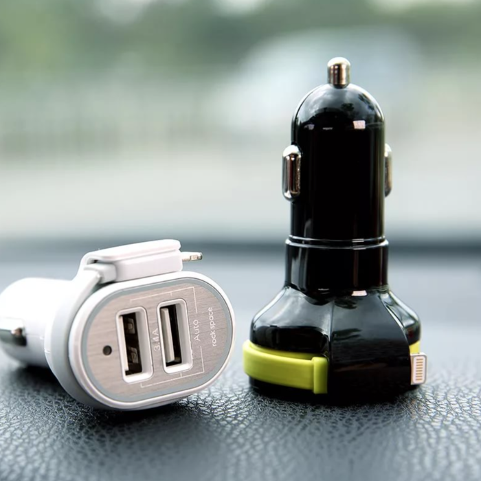 Автомобильная зарядка 2 USB + провод Apple 8pin RockSpace Sotor Черная - Изображение 16413