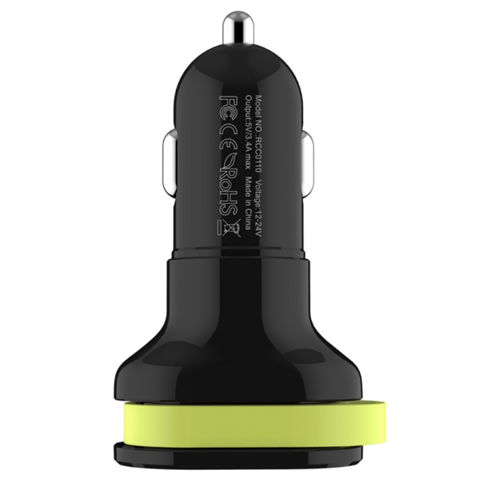 Автомобильная зарядка 2 USB + провод Apple 8pin RockSpace Sotor Черная - Изображение 16401