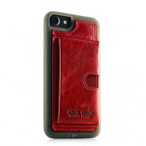 Кожаный чехол накладка Pierre Cardin Wallet для iPhone 7 Красный
