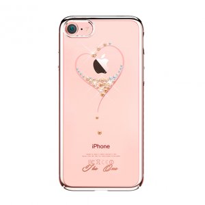 Чехол накладка Swarovski Kingxbar Classic Rose Heart для iPhone 7 Розовое золото