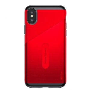 Чехол накладка Baseus Card Pocket для iPhone X Красный
