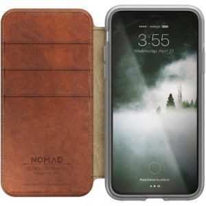 Кожаный чехол книжка Nomad Clear Folio Case для iPhone X Коричневый